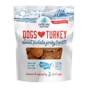 Dogs ♥ Turkey & Sweet Potato Jerky Treats front of bag