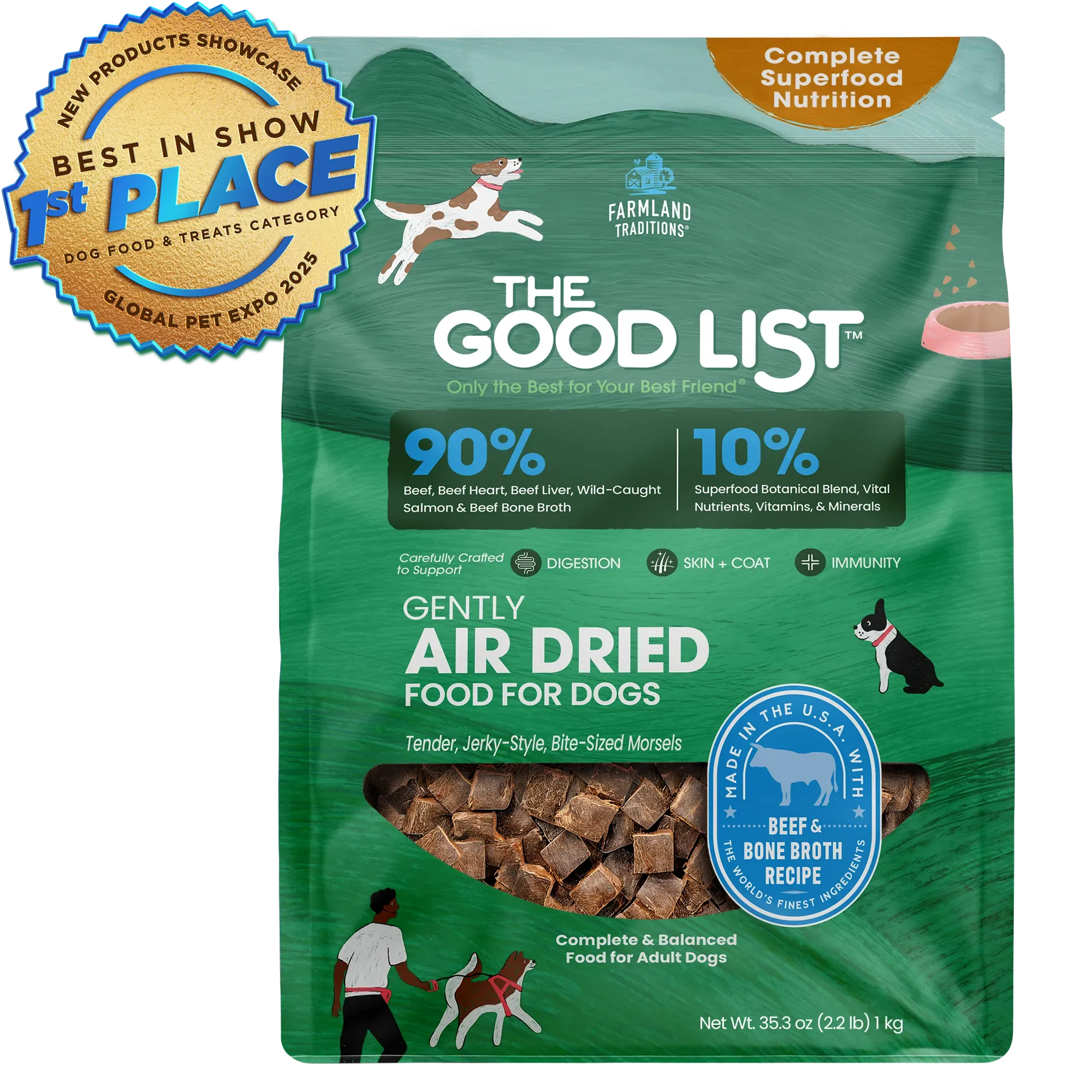Global Pet Expo Best in Show for Dog Food & Dog Treats Medallion along with a Bag of The Good List