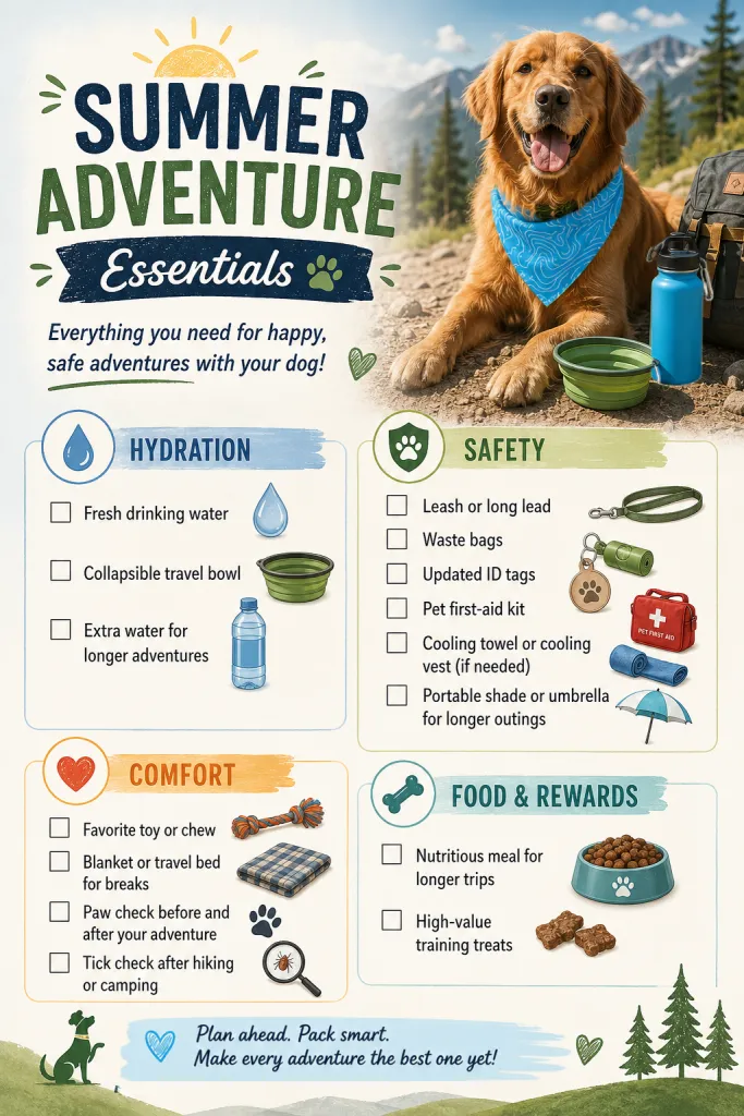 infographic with Summer Adventure Essentials for blog post