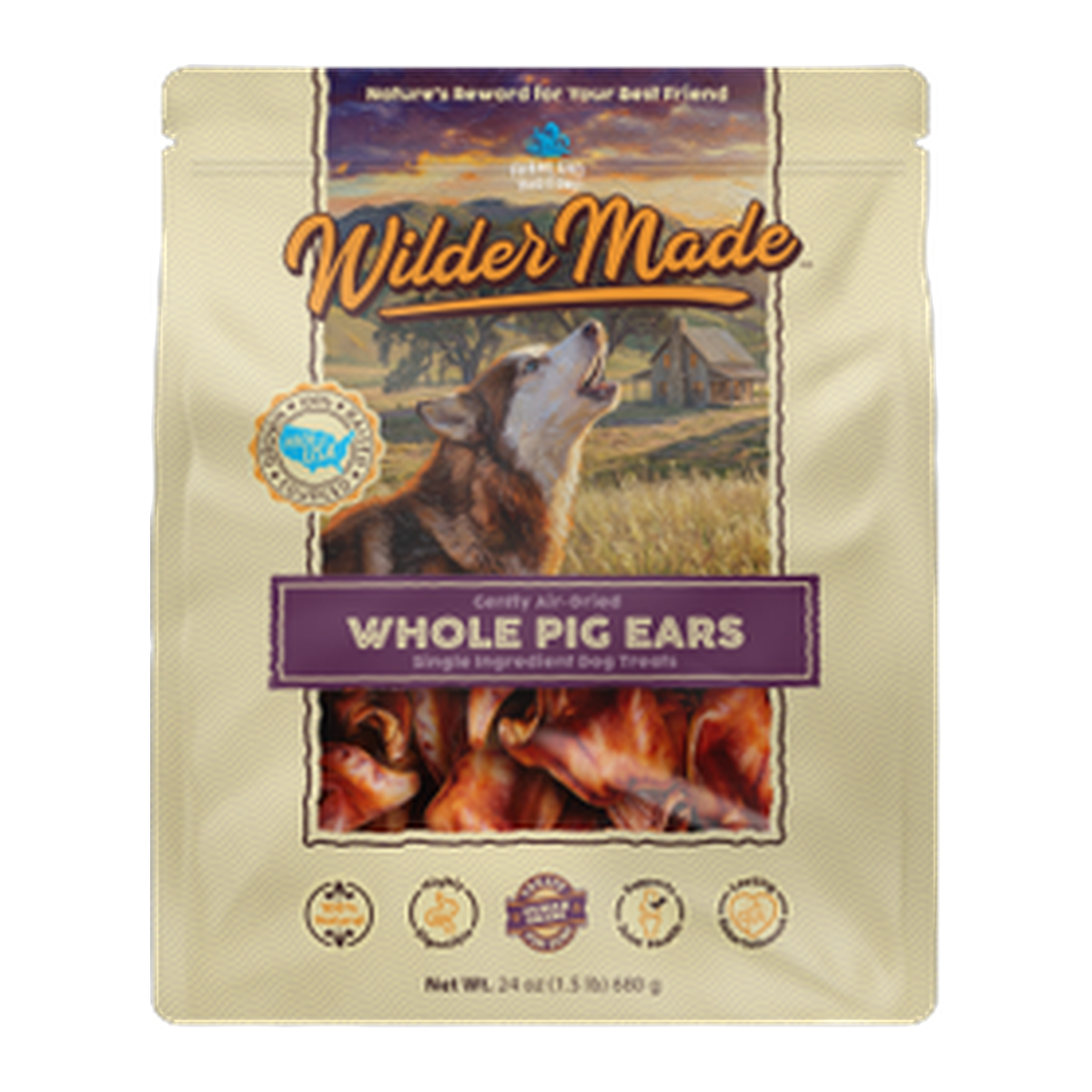 Wilder Made Whole Pig Ears, 24 oz front bag rendering