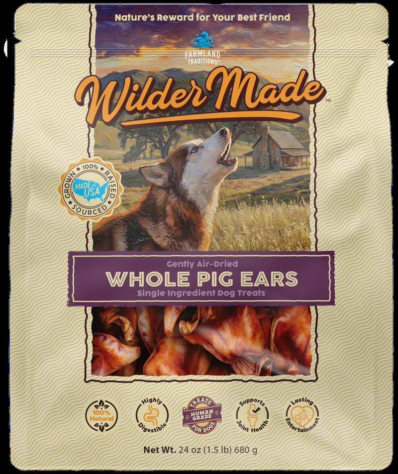 Wilder Made Whole Pig Ears, 24 oz front bag rendering
